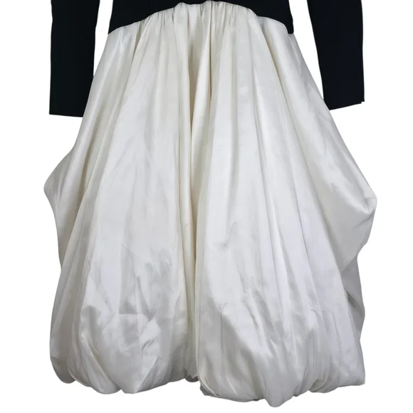 Simkhai Kenlie Midi Dress Black White Ribbed Knit Taffeta Bubble Hem Size S - Picture 7 of 12